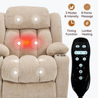 PELUMY Power Lift Recliner Chair for Elderly, Heavy Duty 350 lbs, Massage & Heat, Dual USB Ports & Cup Holders, Electric Recliner, Chenille Fabric (Beige)