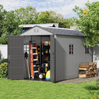 ZZM Outdoor Storage Shed 6x11 Ft  All-Weather Resistant Resin Garden Sheds & Outdoor Storage Clearance with Floor and Windows  Double-Layer Plastic Tool Shed for Backyard  Patio & Lawn (Gray)