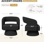 Swivel Accent Chair Set of 2, Modern Comfy Teddy Barrel Chairs, Oversized Upholstered Round Arm Chair for Living Room, Bedroom, Reading Room, Black