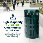 Alpine 40 Gallon Commercial Outdoor Trash Can with Lid, Weather Resistant, Locking Steel Waste Receptacle with Pull-Out Liner, Heavy Duty Galvanized Garbage Bin for Parks, Schools, City Streets- Green