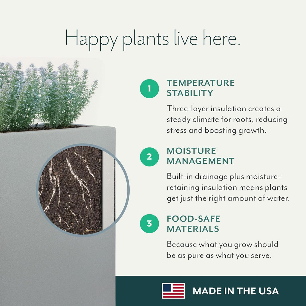 PolyStone Cozumel Tall Modern Outdoor/Indoor Column Planter  18" L x 23" W x 30" H  Lightweight  Heavy Duty  Weather Resistant  Polymer Finish  Commercial Grade and Residentia (Black)