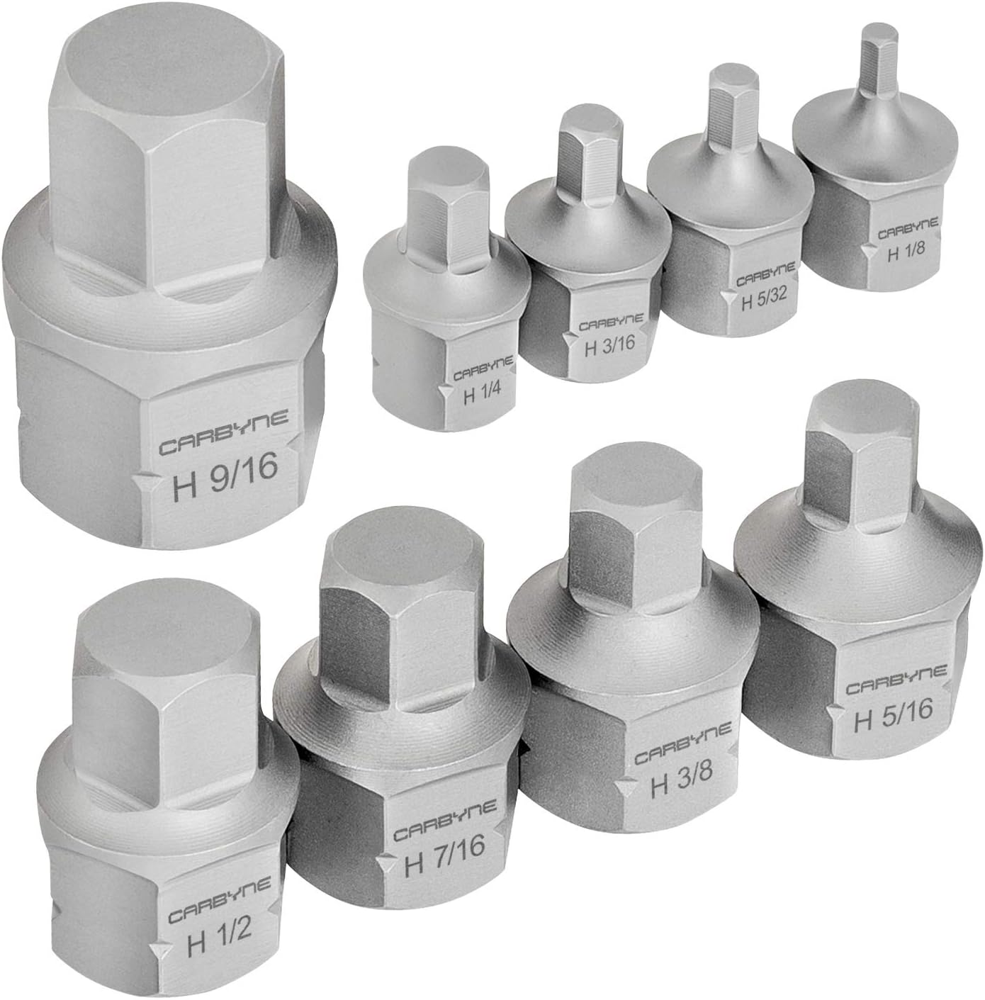 CARBYNE 9-Piece Stubby Low Profile Hex Bit Socket Set SAE S2 Steel Super Short Allen Sockets with Dual Drive Internal Square and External Hex for Tight Confined Spaces