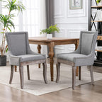 Modern Dining Chairs Set of 6, Fabric Upholstered High Back Chairs with Nailhead Trim and Curved Solid Wood Legs, Sillas de Comedor Accent Chairs for Dining Room, Gray