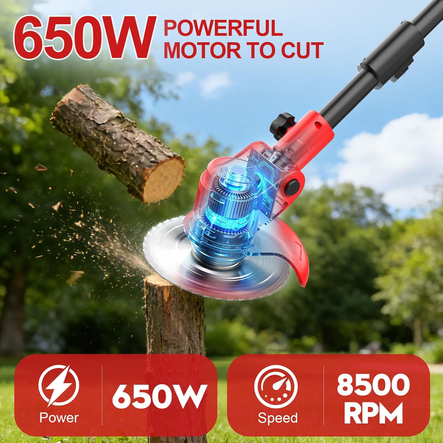 Cordless Weed Wacker, Electric Weed Trimmer with Wheels, 2x2.0Ah 21V Battery Powered Weed Eater, String Trimmer Brush Cutter, 3 Types Blades Lawn Mower Edger Lawn Tool for Garden Yard