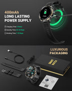 Smart Watch for Men Answer/Make Call for Android iPhone  1.43" AMOLED HD Screen Mens Luxury Watch  400mAh Heavy Duty Smartwatch Heart Rate Blood Oxygen Blood Pressure Sleep Monitor Pedometer  2 Straps