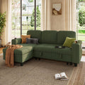 LINSY HOME Pull Out Sleeper Sofa Sectional Couches for Living Room, L Shaped Plush Corduroy Couch with Storage&USB Charging, Convertible Cloud Sectional Sofa Bed for Apartment, Green