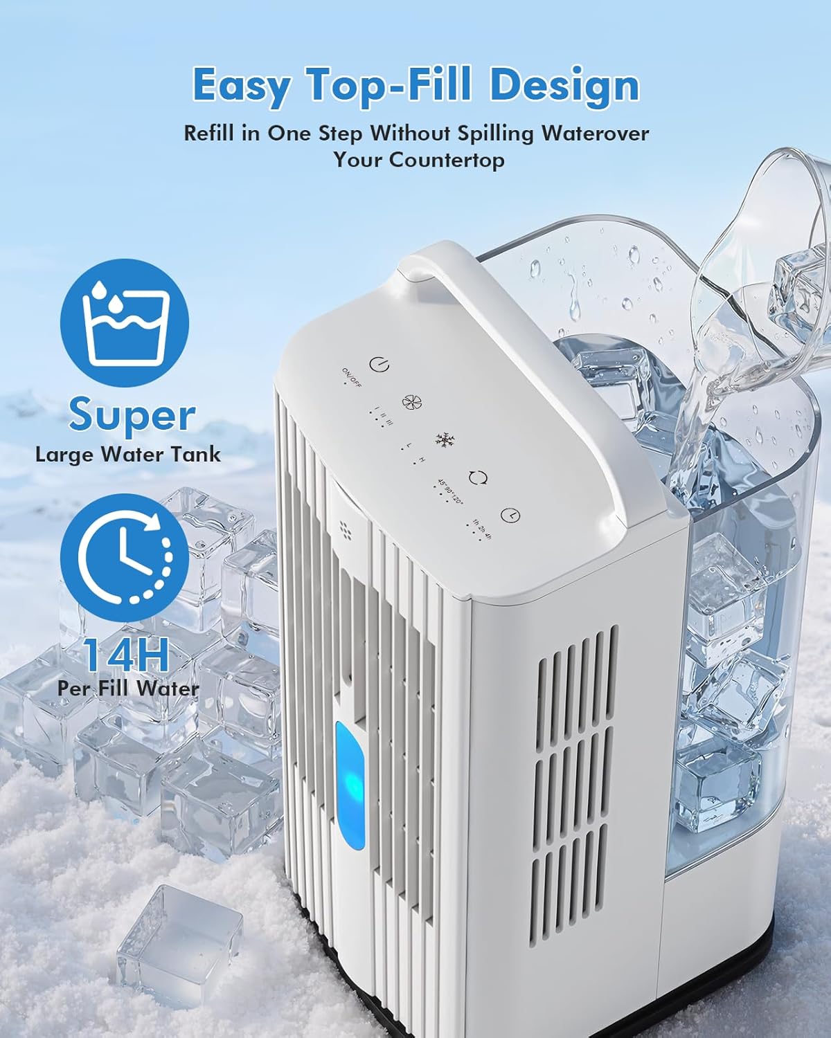 4-in-1 Portable Air Conditioners: 1700ml Tank Mini Air Conditioner with 120° Oscillating 16.5ft Remote - Evaporative Air Cooler with 3 Speed & 7 Lights 1-7H Timer - Portable AC Unit for Bedroom