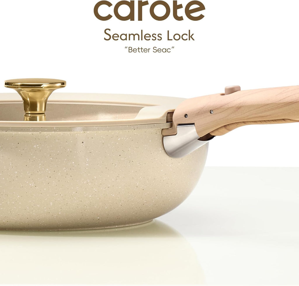 CAROTE 22PCS Pots and Pans set Non Stick, Ceramic Cookware Set, RV Kitchen Cooking Set Removable Handles, Oven Safe, Induction Coolware, Non-toxic Kitchen Cooking Set, PFAS and PFOA Free