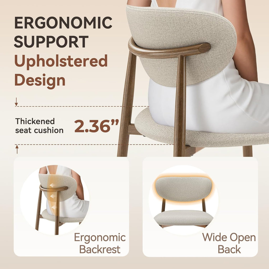 Dining Chairs Set of 4, Curved Back Kitchen Room Chairs with Metal Legs and Anti Slip Pads, Upholstered Dining Chair for Home and Restaurant, Beige