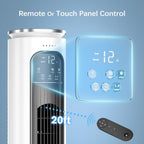 Windowless Portable Air Conditioners, 37.7’’ Evaporative Air Cooler w/Remote, Cooling Tower Fan, 2.5L Water Tank & Ice Packs, 12H Auto-off, 70° Oscillating, Ultra-Quiet Standing Fan For HomeOffice