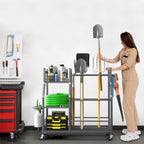 EVERHANGER Garden Tool Organizer Stand, Garage Tool Storage Organization, Yard Tool Racks with lockable wheels, Fit for Long-Handled Tools/Rakes/Brooms