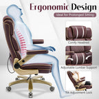 Heavy Duty Executive Leather Chair, Big and Tall Office Chair 500lbs with 5D Flip-up Armrests, Comfortable Seat, Adjustable Lumbar, High Back, Large Computer Desk Chair for Home Office, Brown