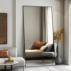 Beauty4U 76" x 34" Large Full Length Mirror with Stand, Black Wall Mounting Full Body Tempered Mirror for Living Room, Bedroom