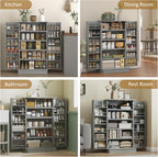 HOMCOM 41" Kitchen Pantry Storage Cabinet, Freestanding Kitchen Cabinet with 12 Door Shelves, Double Doors, 5-Tier Shelving and Adjustable Shelves, Gray
