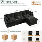 Modular Sofa with Storage, 103" L Shape Sectional Cloud Couch, Comfy Fabric Couch with Movable Ottoman, 4 Seat Modern Deep Seat Sofa for Living Room (Black Chenille)