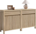 SICOTAS 58" Fluted Buffet Cabinet with Storage, Modern Farmhouse Sideboard with Drawers & 3-Level Adjustable Shelf, Handle-Less Coffee Bar Console Table for Kitchen Living Room Entryway, Light Oak