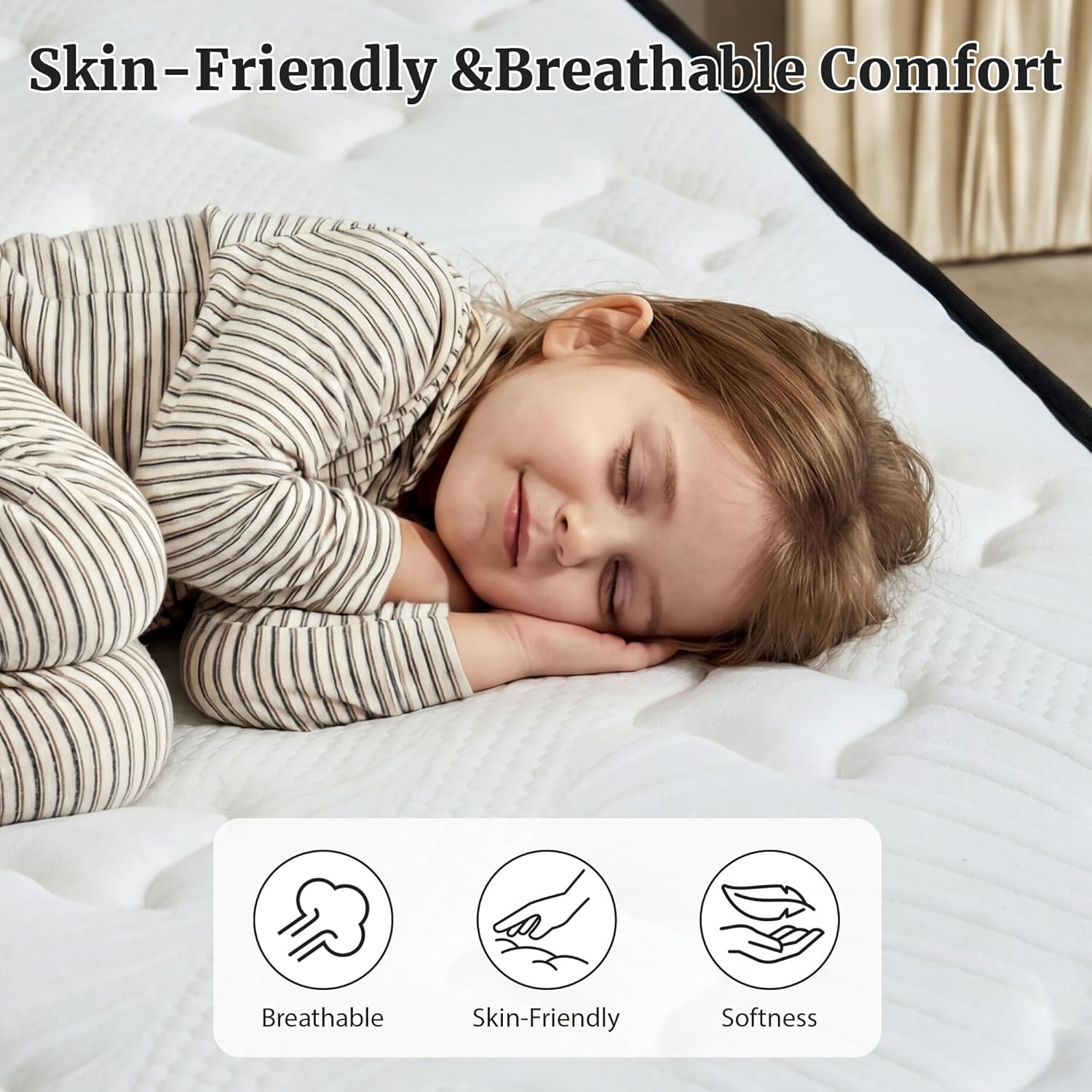 Sunny Heart 14 Inch Queen Size Mattress, Hybrid Memory Foam Mattress in a Box, Pocket Springs for Pressure Relief and Comfy Support, Motion Isolation, Medium Firm Feel, CertiPUR-US Certified（White）