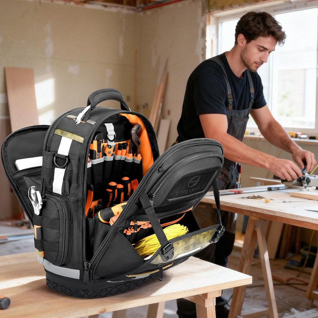 Tool Backpack Bag, Electrician Tool Bag 78-Pockets & Loops Tools Bag HVAC Tool Bags for Men, Heavy Duty Storage Construction tools Backpack (style1+4pcs)