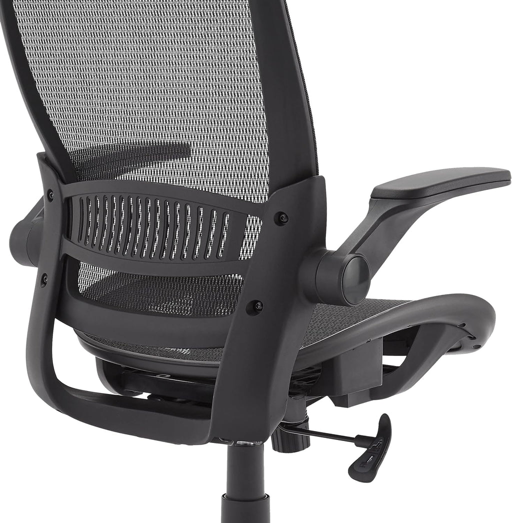 Amazon Basics Ergonomic High-Back Office Chair, Breathable Mesh, 360° Swivel, Easy to Assemble, Comfortable Flip-Up Armrests, 25.5"D x 26.25"W x 49.25"H, Black