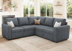 HONBAY Modular Sectional Sleeper Sofa with Pull Out Couch Bed, L Shaped Couch with Storage Seat, Sectional Couches for Living Room,Bluish Grey