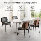 Dining Chairs Set of 4, Mid Century Modern Dining Room Chair, Upholstered Faux Leather Kitchen Chairs with Walnut Bentwood Back and Metal Legs for Kitchen Dining Room Living Room, Black