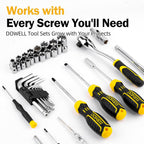 DOWELL 219-Piece Home Tool Set with 3.6V Electric Screwdriver, General Household Tool Kit in Drawer Toolbox for DIY, Furniture Assembly & Repair (Screwdriver, Hex Keys, Wrench, Hammer Included)