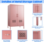 Metal Storage Cabinet with Adjustable Shelves,Metal Sideboard Cabinet with 2 Doors for Home,Office, 42" H x 26" W x 14" D,Assembly Required,Pink