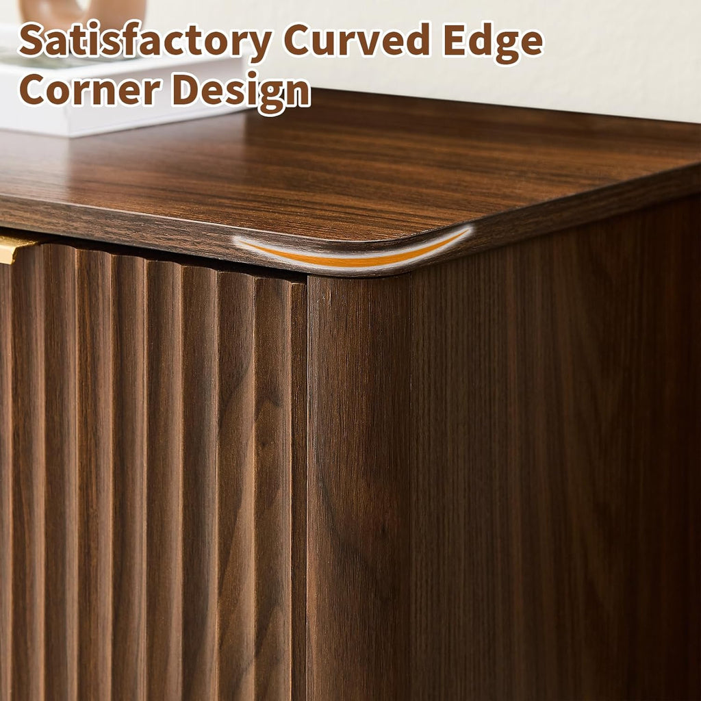 67" Fluted Buffet Cabinet Sideboard with Storage, Large Credenza with 6 Doors Accent Storage Cabinets Mid Century Modern Sideboard for Living Room Kitchen (Walnut)