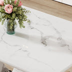 JUFU 63" Faux Marble Dining Table for 6, Modern Rectangular Kitchen & Dining Room Table, White Marble-Look MDF Top with U-Shaped Pedestal Base, Easy to Assemble