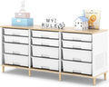12 Drawers Storage Cabinet with Wooden Top and Plastic Bins, Toy Shelf Storage Chest Cubby Organizer for Home, Office, Playroom, Classroom & Craft Room Storage (White)
