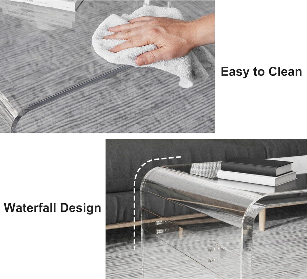MESAILUP 32inch Premium Clear Acrylic Rectangle Coffee Table for Living Room,Mid Century Transparent Waterfall Lowtea Table, Middle Size Table (32"x16"x16") Need Assembly Fit for 2 Seat Sofa