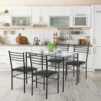 Tangkula Dining Table Set, 5 Pieces Dining Set with Tempered Glass Top Table and 4 Chairs, Kitchen Dining Room Furniture, Black