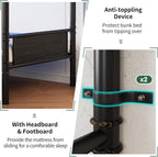 Metal LED Bunk Bed Twin Over Twin with 2 Storage Drawers, USB Charging Station, Industrial Bunkbeds Heavy Duty Bed with Safety Guardrail and Ladder, No Box Spring Needed, Black