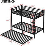 Metal Bunk Bed Twin XL over Twin XL with Trundle for 3 Kids/Teens/Adults, Heavy-duty Metal Bunk Bed Frame with Ladder & Safety Guardrail, Space-saving Design for Bedroom/Kidsroom/Dorm, Black