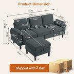 Convertible Sectional Sofa, Modern L Shaped 3-seat Sofa, 79" Linen Fabric Small Sectional Couch with Movable Ottoman, Couch for Small Spaces Living Room (Dark Grey)