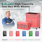 Greenvelly Tool Chest, 8-Drawer Rolling Tool Chest with Wheels, Detachable Top Tool Box, Assembled Tool Chest with Liner & Hooks, Rolling Tool Box for Garage, Workshop, Warehouse, Pink