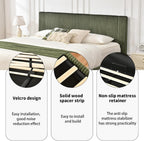 YUHUASHI King Size Storage Bed Frame, Vertical Striped headboard with Delicate Velvet Fabric, Hydraulic Lift for Storage, no Box Spring Needed, no Noise (Green, King (U.S. Standard))