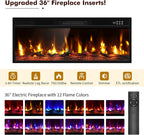 BREEZEHEAT 70" Electric Fireplace TV Stand for 80'' TV-Entertainment Center with 36'' Fireplace and Led Light-TV Table with Storage, High Glossy Door, Modern TV Console for Living Room, Black