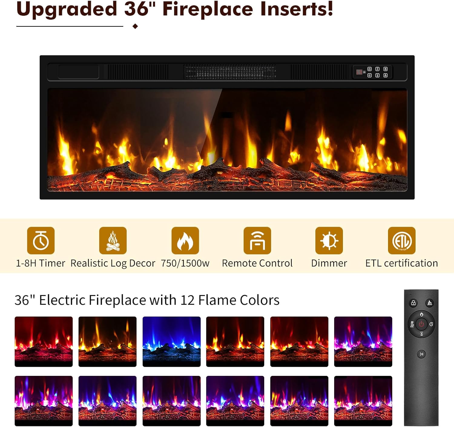 BREEZEHEAT 70" Electric Fireplace TV Stand for 80'' TV-Entertainment Center with 36'' Fireplace and Led Light-TV Table with Storage, High Glossy Door, Modern TV Console for Living Room, Black