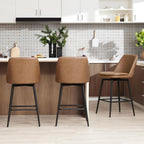 CHITA Swivel Bar Stools, 27.2" Counter Height Bar Stools Set of 3, FSC Certified Upholstered Modern Counter Stools, Metal Legs, Faux Leather, Saddle Brown