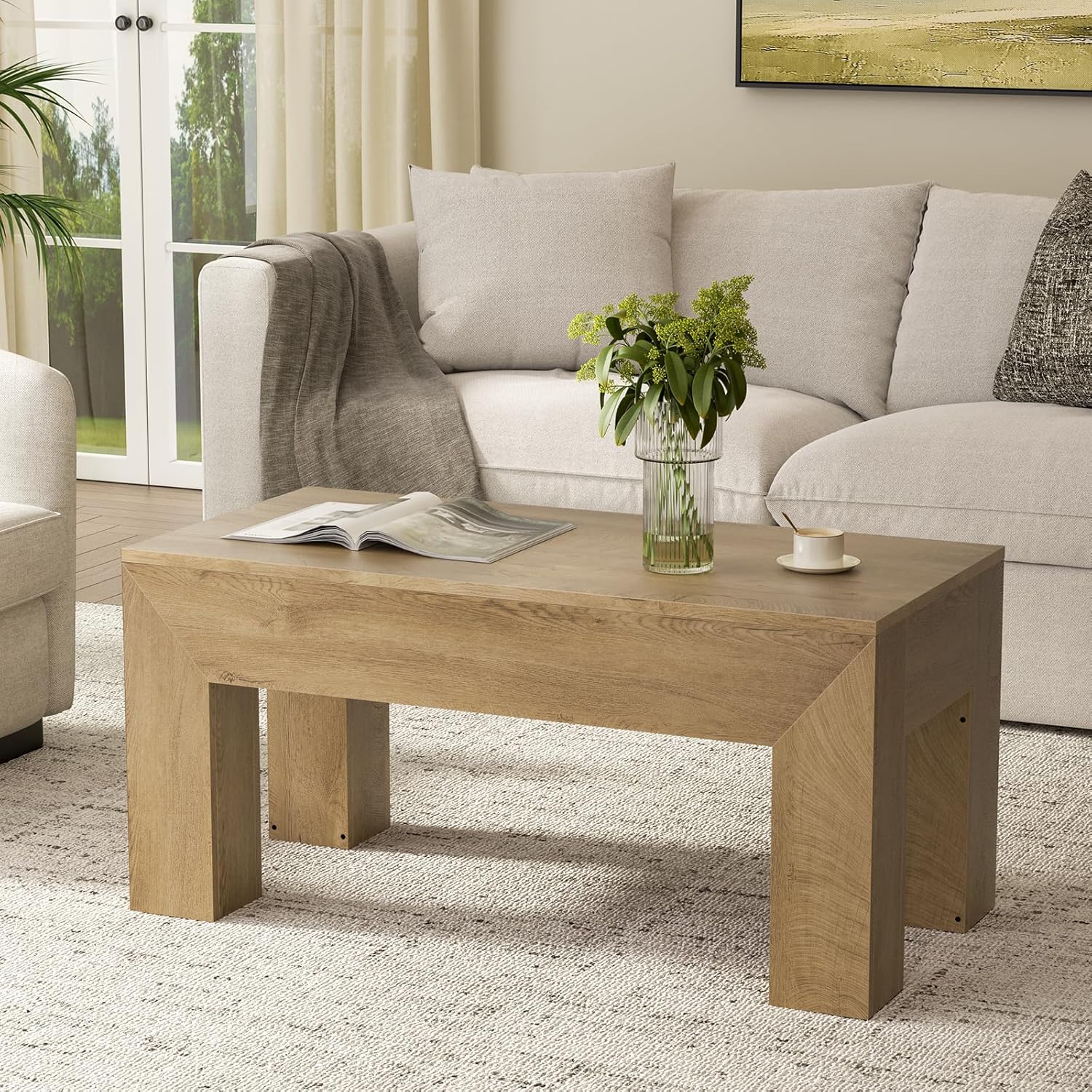 FABATO 41.7'' Lift Top Coffee Table, Wooden Rectangle Coffee Table with Hidden Storage, Large Center Table Adjustable Height Sofa Table for Living Room Office Apartment, Wood