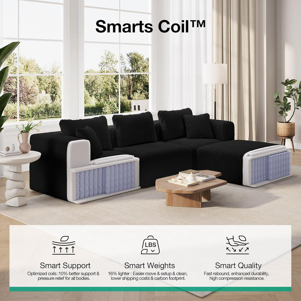 Novilla 106" Modular Sectional Sofa, Modern Cloud Sectional Couch with Smarts Coil® Support, L-Shape Boneless Couch for Living Room Apartments Bedroom, No Assembly Required (3 Seat w/ 1 Ottoman)