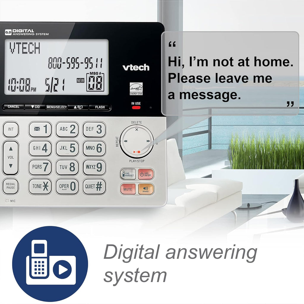 VTech VG208-2 DECT 6.0 Corded/Cordless Phone System with 2 Handsets, Digital Answering Machine, Call Blocking, Caller ID, Large Backlit Display