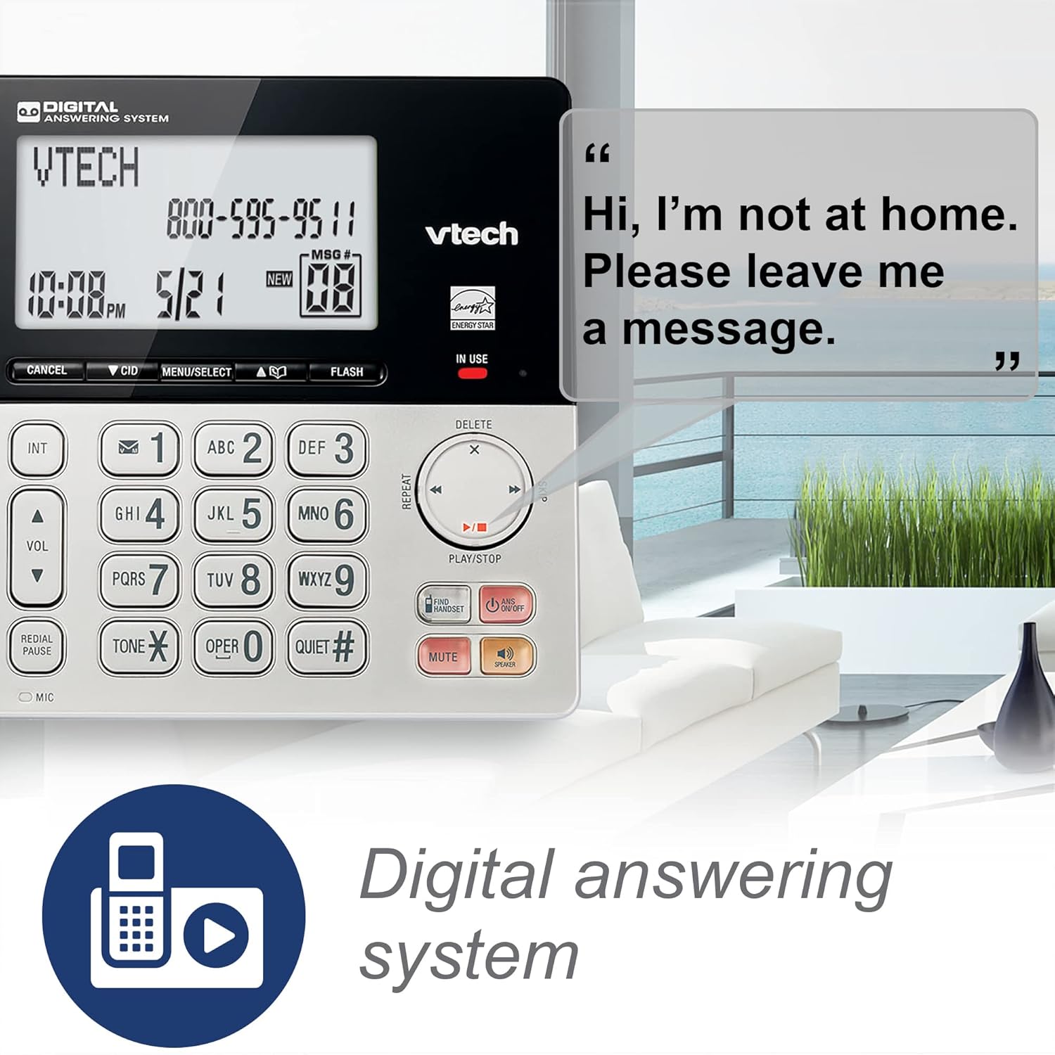 VTech VG208-2 DECT 6.0 Corded/Cordless Phone System with 2 Handsets, Digital Answering Machine, Call Blocking, Caller ID, Large Backlit Display