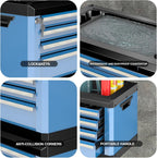 LARBANKE 4-Drawer Tool Box, Portable Tool Cabinet with Key Secure Lock, Multifunctional Countertop, Drawer Liners & Connecting Rods for Stacking with Same-Series 5/7-Drawer Chests,Blue
