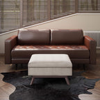 SIMPLIHOME Owen Coffee Table Storage Ottoman - 34 inch Wide Upholstered Linen Look Fabric Rectangular Lift-Top Ottoman in Natural, Mid-Century Modern Bench for Living Room with Tapered Legs