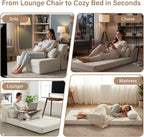 Folding Sofa Bed with Pillow, Convertible Sleeper Chair, Comfy Floor Futon Couch Mattress Lounge Sofa for Adults Portable Fold Out Chair Bed for Living Room Bedroom, Single, Beige