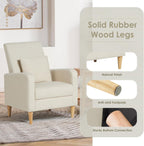 COLAMY Sherpa Upholstered Accent Chair Armchair with Pillow, Fabric Reading Living Room Side Chair,Single Sofa with Lounge Seat and Wood Legs, Cream
