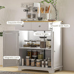 HOMCOM Sideboard Buffet Cabinet with Solid Wood Countertop, Modern Kitchen Storage Cabinet, Coffee Bar Cabinet with 2 Drawers, Doors and Adjustable Shelf, Distressed White