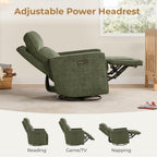 CHITA Power Recliner Chair Swivel Glider with Adjustable Power Headrest, FSC Certified Electronic Modern Nursery Rocking Chair with USB and Type-C Ports, Forest Green